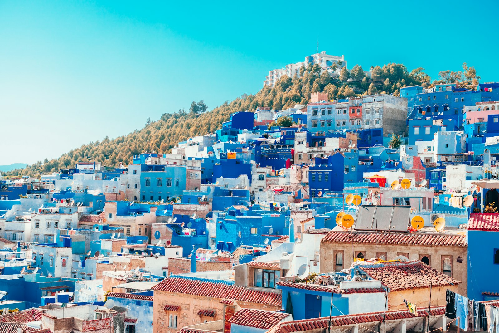 Blue houses of Chefchaouen on the hillside